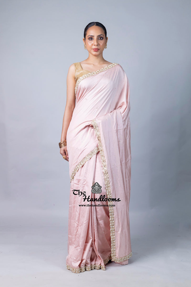 Pure Katan Chiniya Silk Handloom Banarasi Saree with Handwork