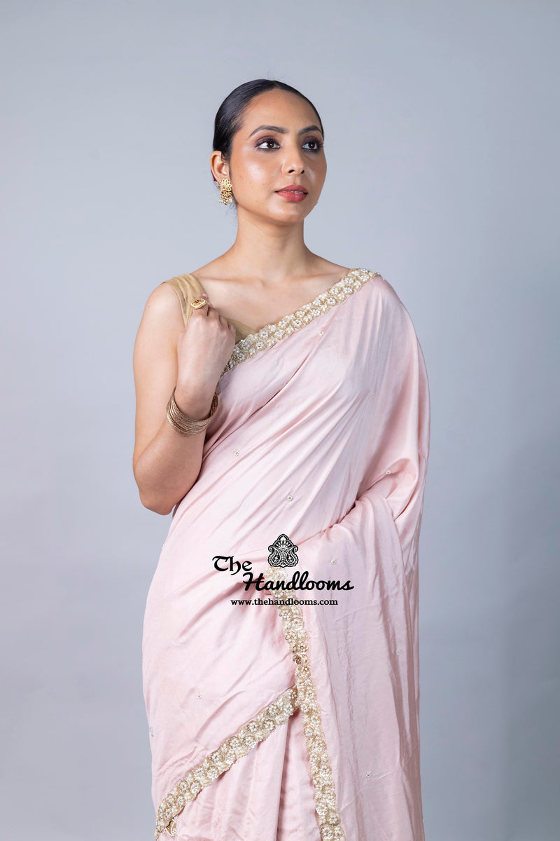 Pure Katan Chiniya Silk Handloom Banarasi Saree with Handwork