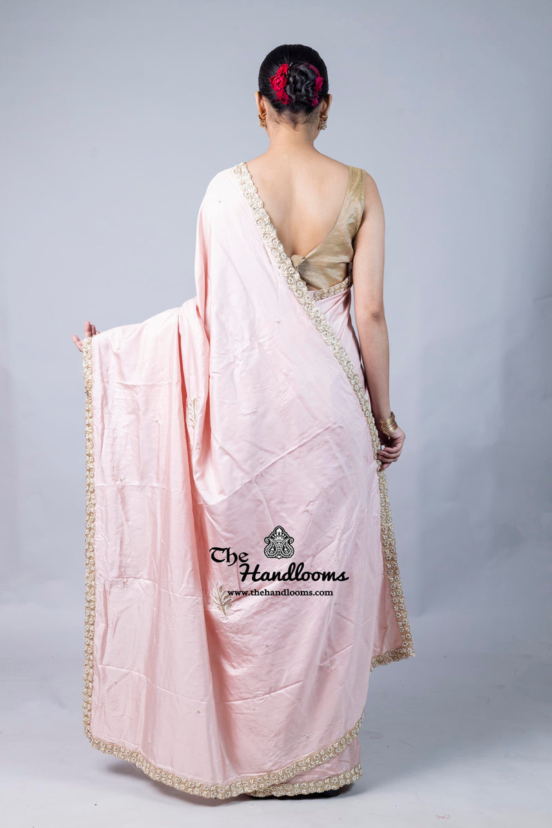 Pure Katan Chiniya Silk Handloom Banarasi Saree with Handwork