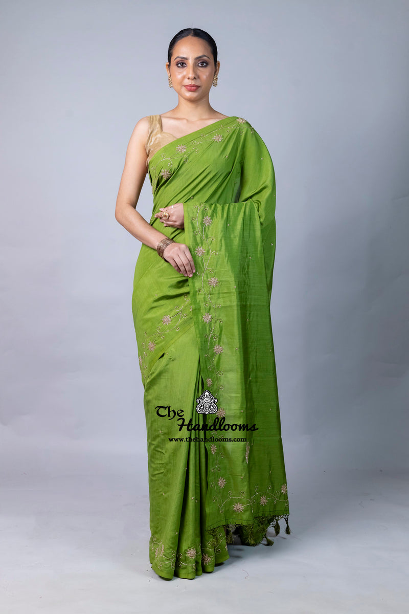 Pure Moonga Silk Handloom Banarasi Saree With Handwork