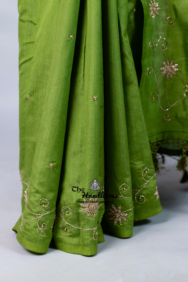 Pure Moonga Silk Handloom Banarasi Saree With Handwork