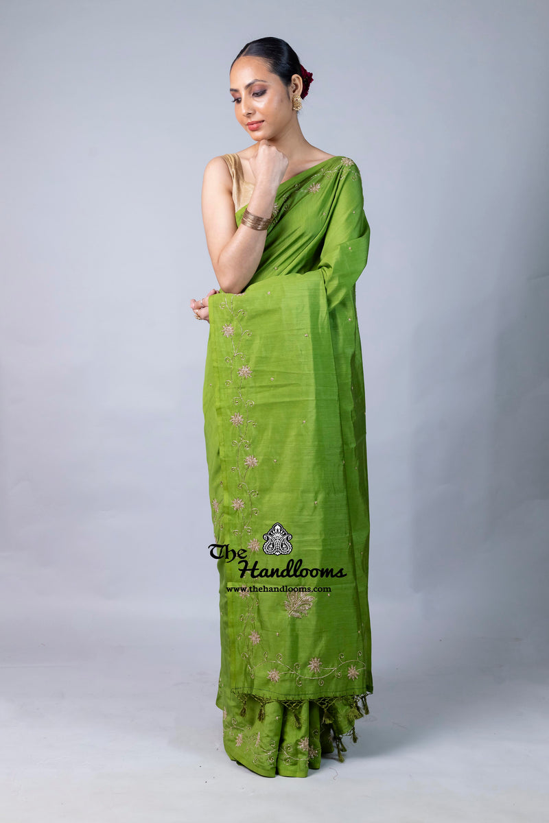 Pure Moonga Silk Handloom Banarasi Saree With Handwork