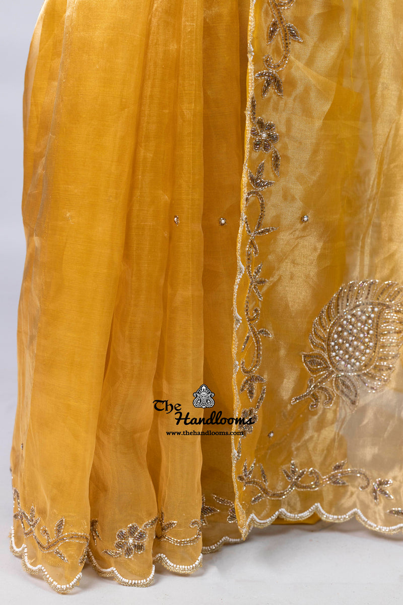 Pure Kora Tissue Handloom Banarasi Saree - Handwork