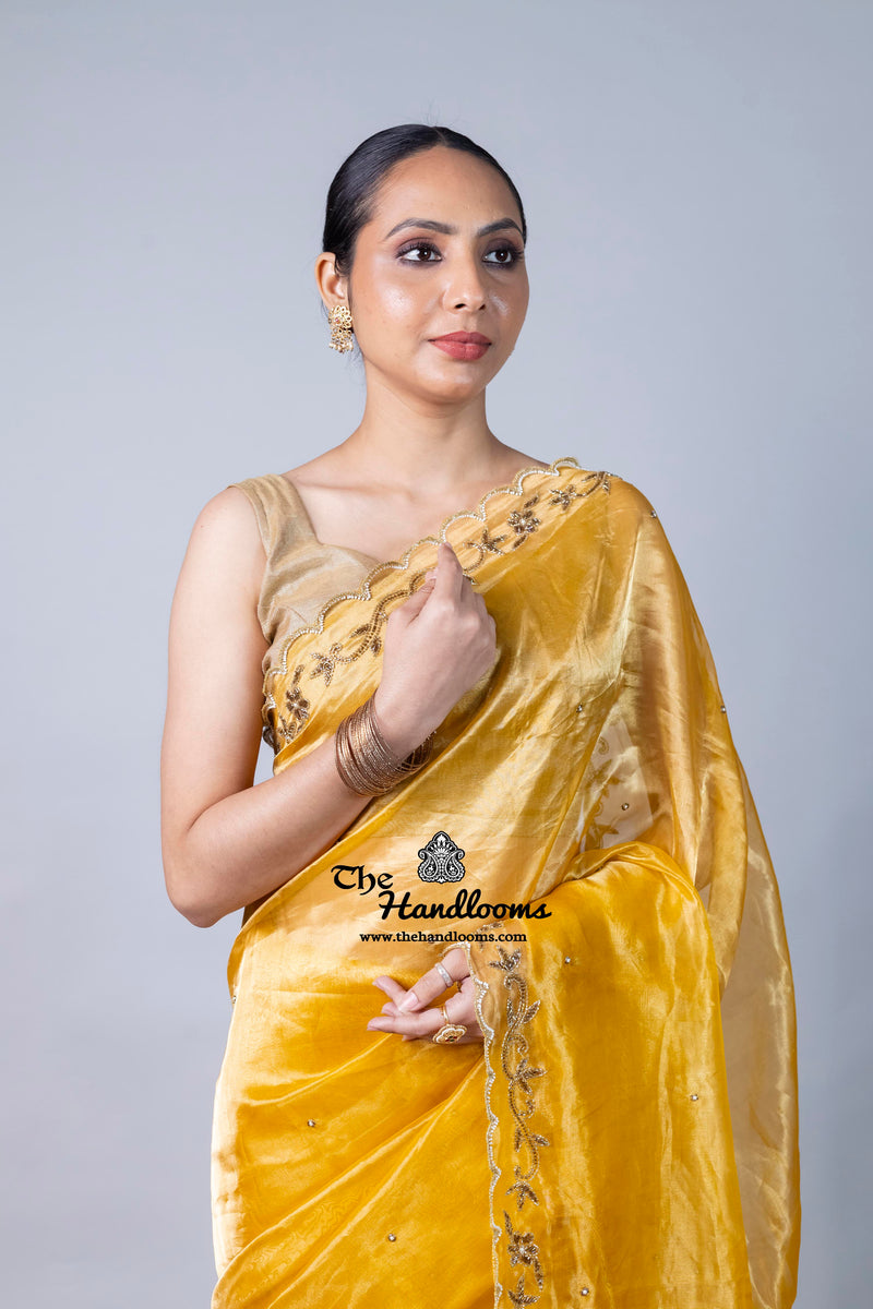 Pure Kora Tissue Handloom Banarasi Saree - Handwork
