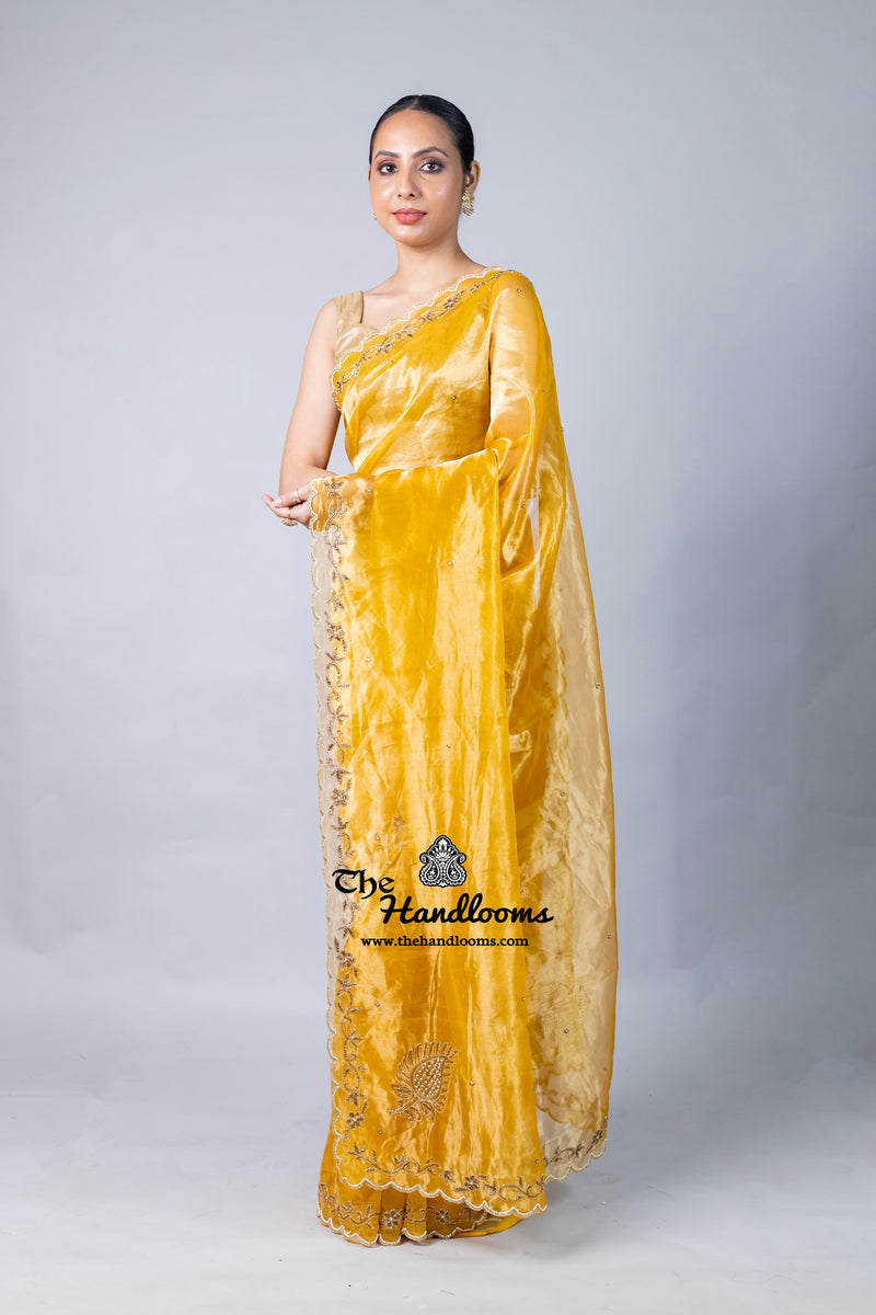 Pure Kora Tissue Handloom Banarasi Saree - Handwork