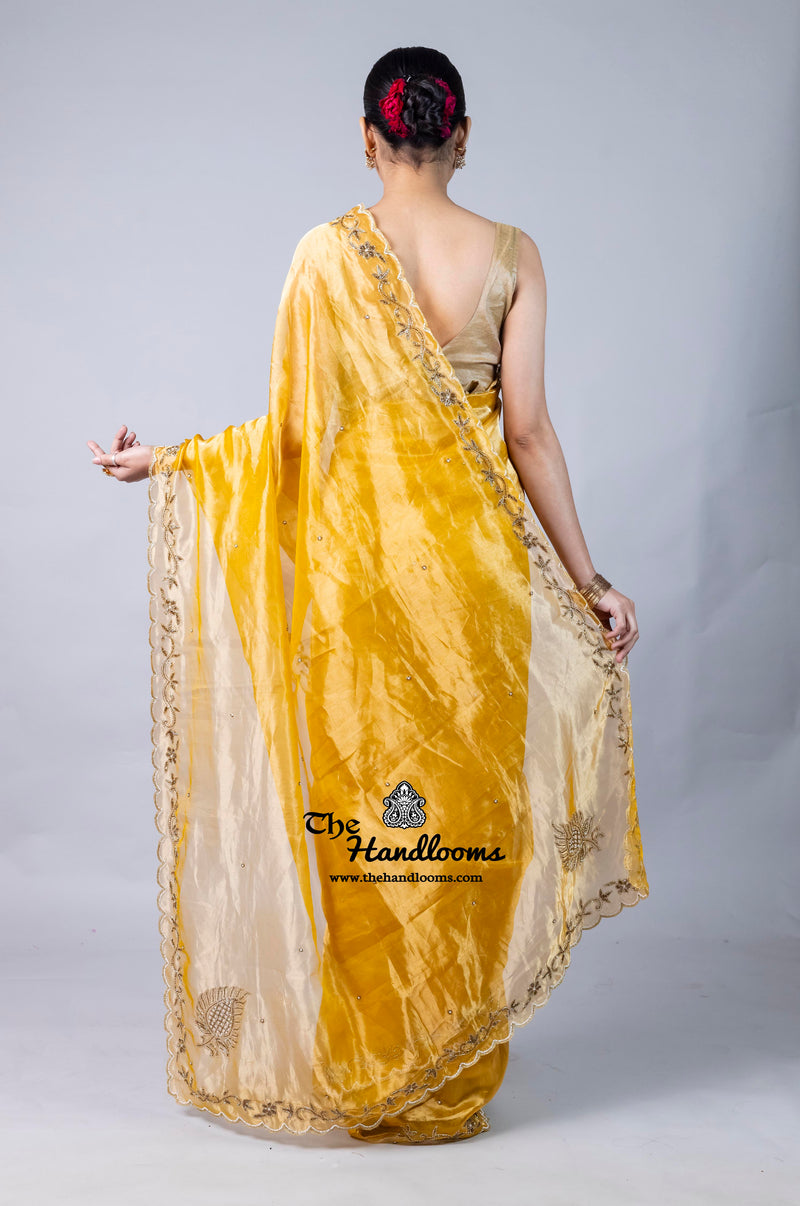 Pure Kora Tissue Handloom Banarasi Saree - Handwork