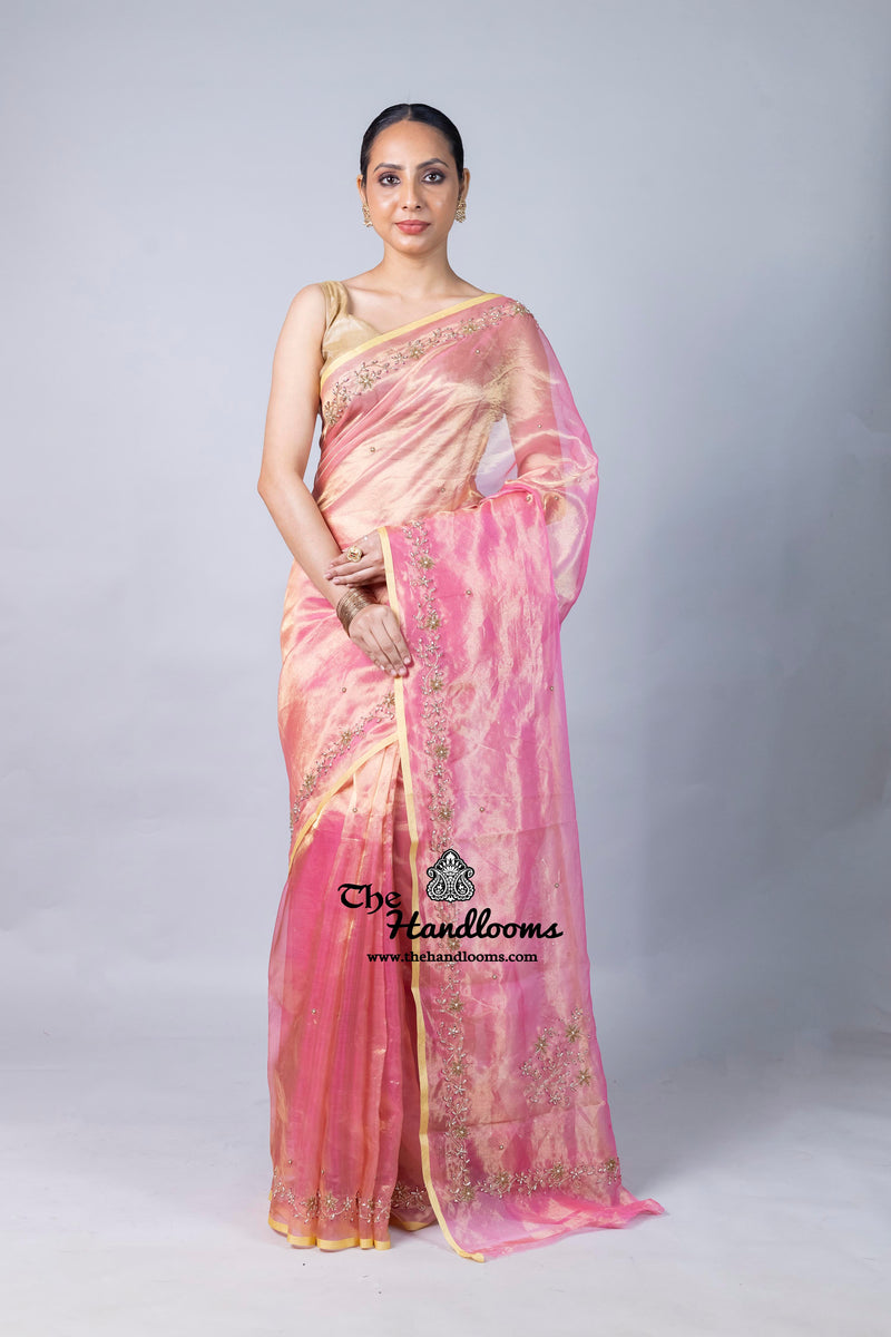 Pure Kora Tissue Handloom Banarasi Saree - Handwork