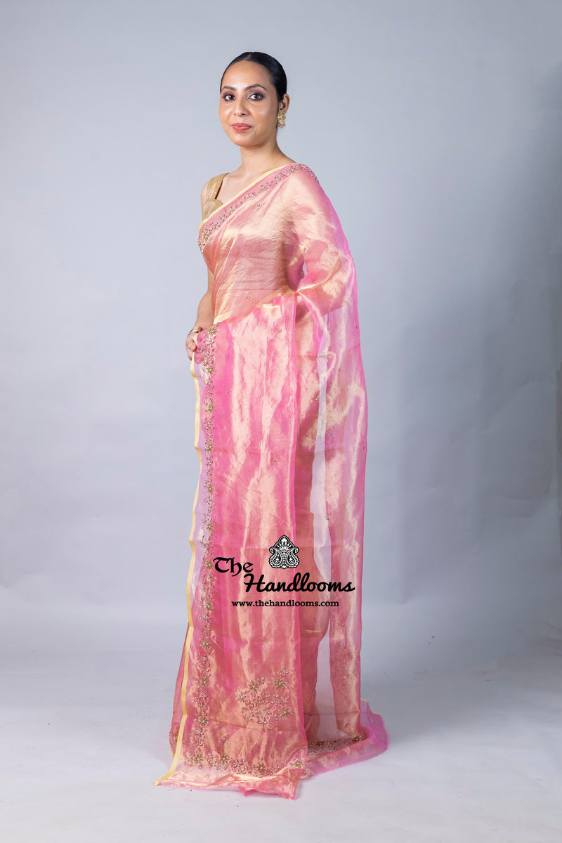 Pure Kora Tissue Handloom Banarasi Saree - Handwork