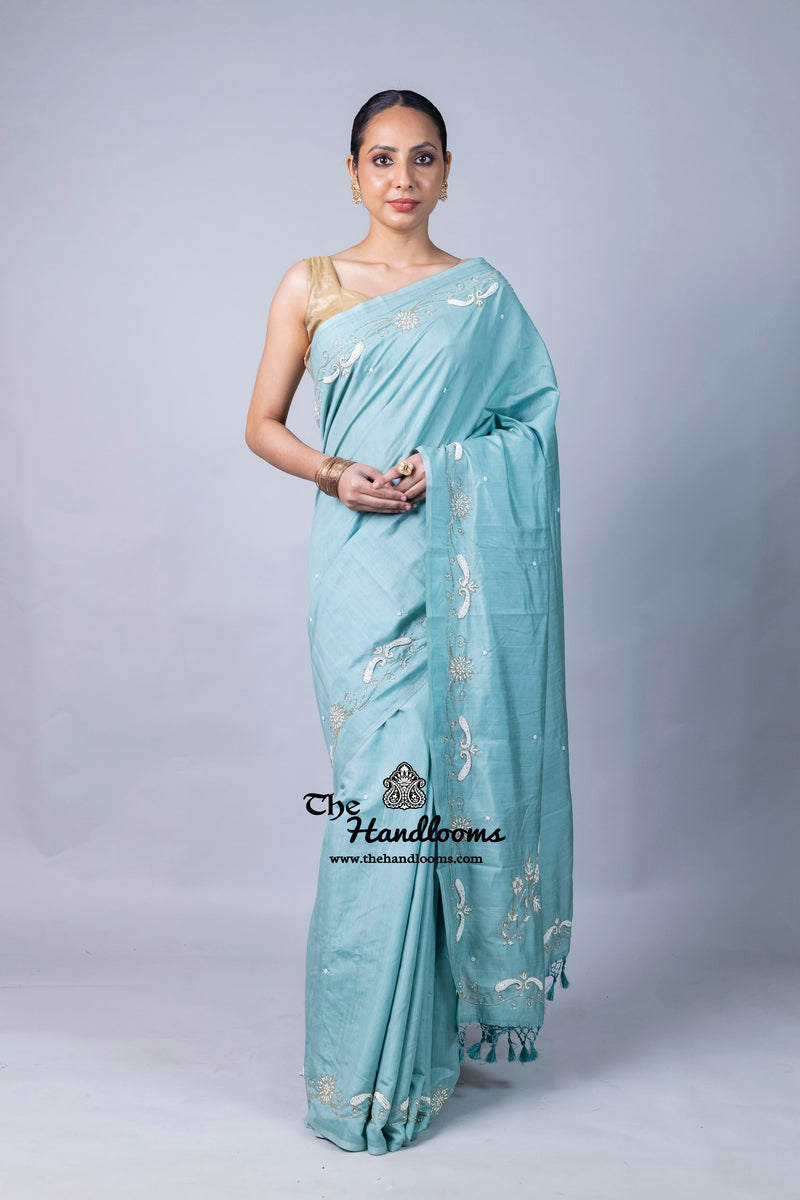 Pure Moonga Silk Handloom Banarasi Saree With Handwork
