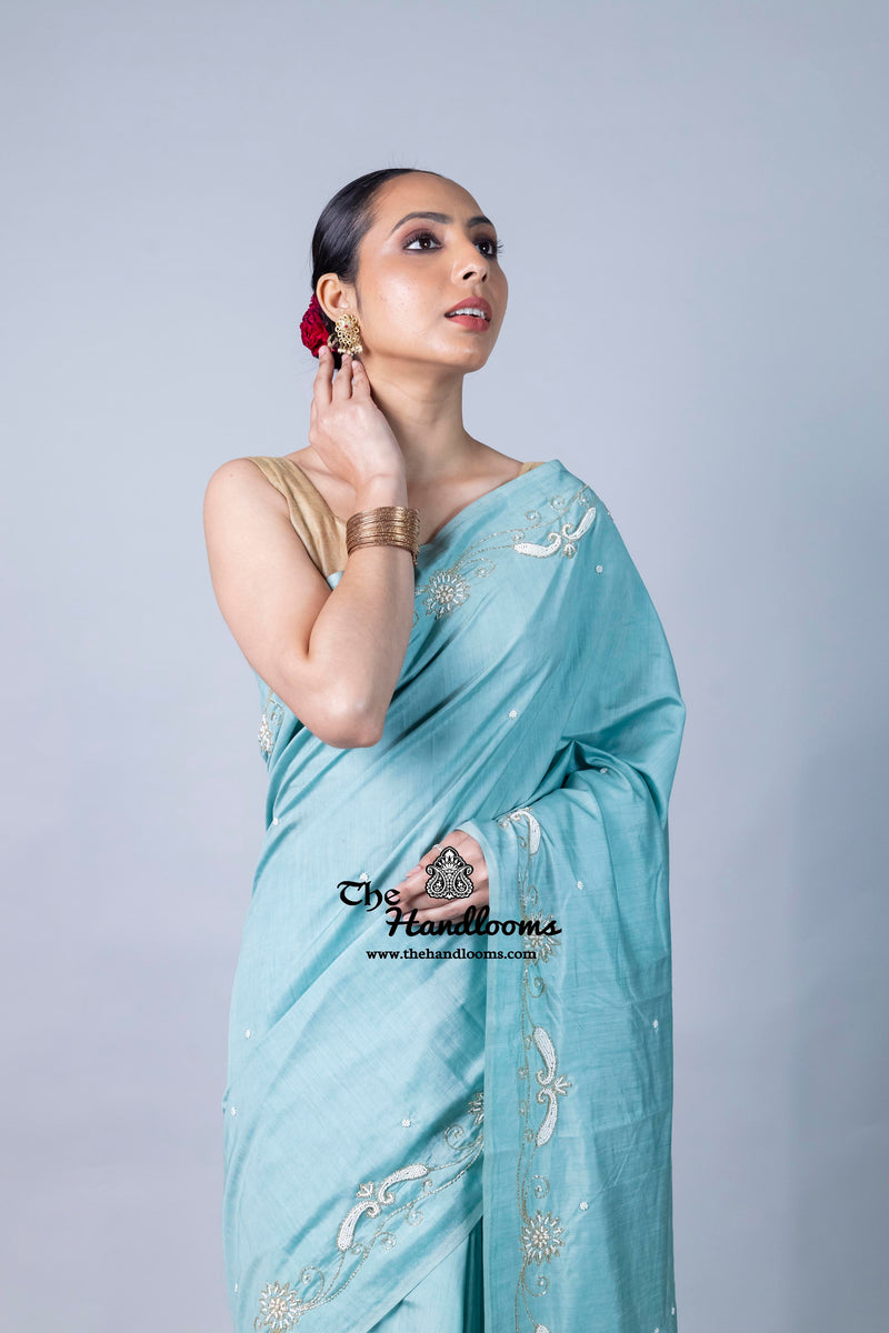 Pure Moonga Silk Handloom Banarasi Saree With Handwork