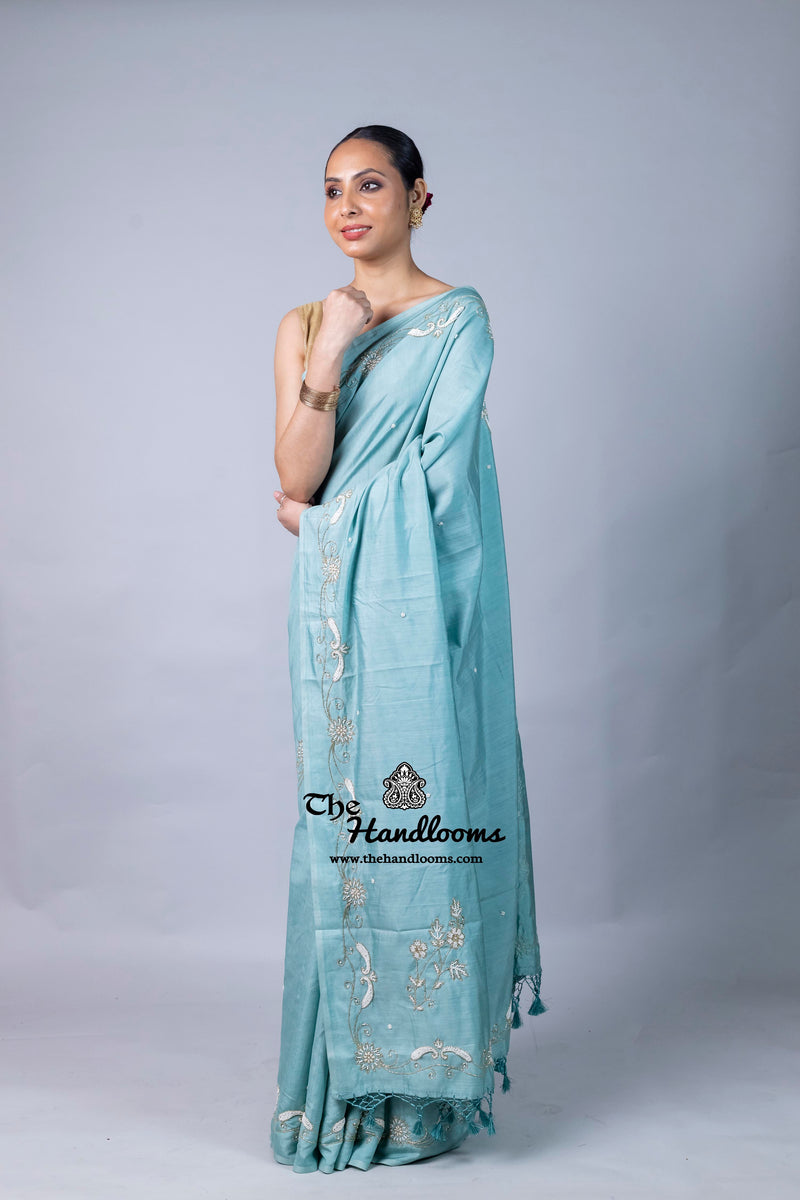 Pure Moonga Silk Handloom Banarasi Saree With Handwork
