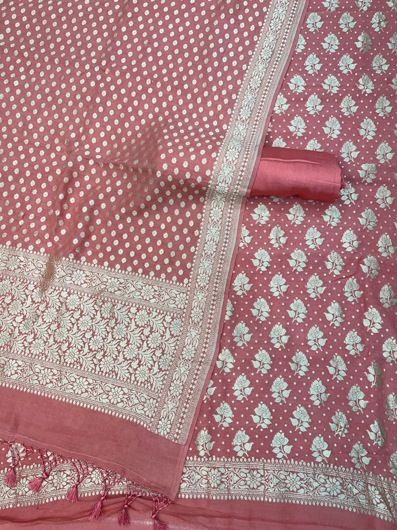 Pure Moonga Georgette Banarasi Dress material - The Handlooms