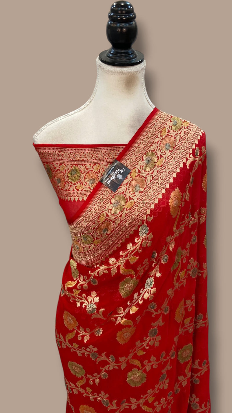 Pure Khaddi Georgette Handloom Banarasi Saree - Water Zari