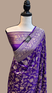 Pure Katan Silk Banarasi Handloom Saree - All over Sona Roopa Jaal work - The Handlooms