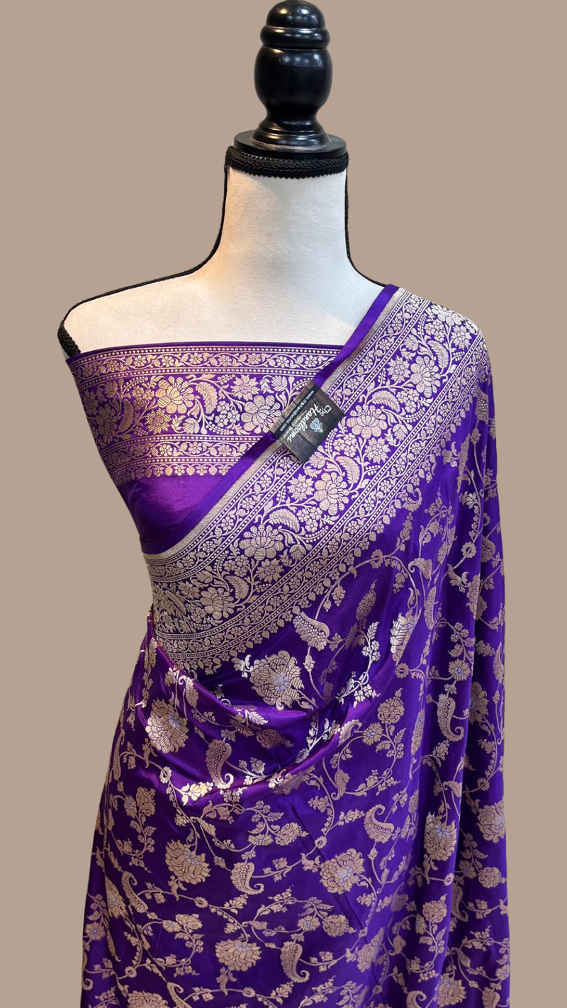 Pure Katan Silk Banarasi Handloom Saree - All over Sona Roopa Jaal work - The Handlooms