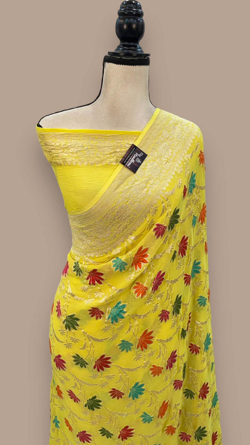 Khaddi Georgette Handloom Banarasi Saree - All over Jaal Work With Meenakari - The Handlooms