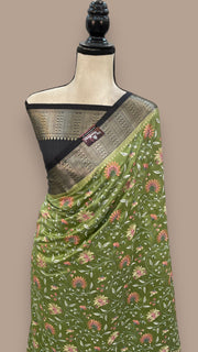 Pure Chiniya Silk Handloom Banarasi Saree with Chikankari - The Handlooms