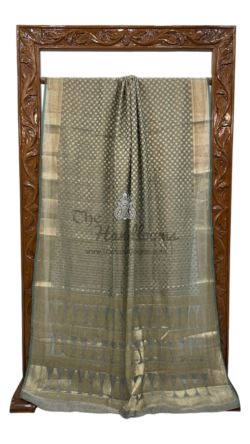Pure Kora Tissue Crush Handloom Banarasi Saree - The Handlooms