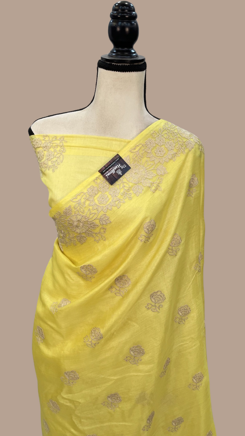 Tussar Silk Handloom Banarasi Saree With Chikankari - The Handlooms