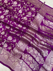 Pure Katan Silk Banarasi Handloom Saree - All Over Jaal Work - The Handlooms