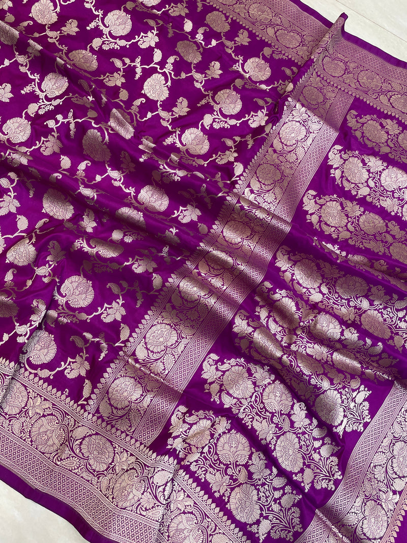 Pure Katan Silk Banarasi Handloom Saree - All Over Jaal Work - The Handlooms