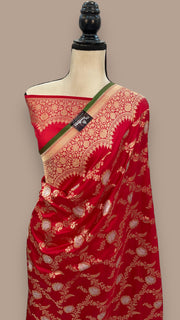 Pure Katan Silk Banarasi Handloom Saree - All over Sona Roopa Jaal work - The Handlooms