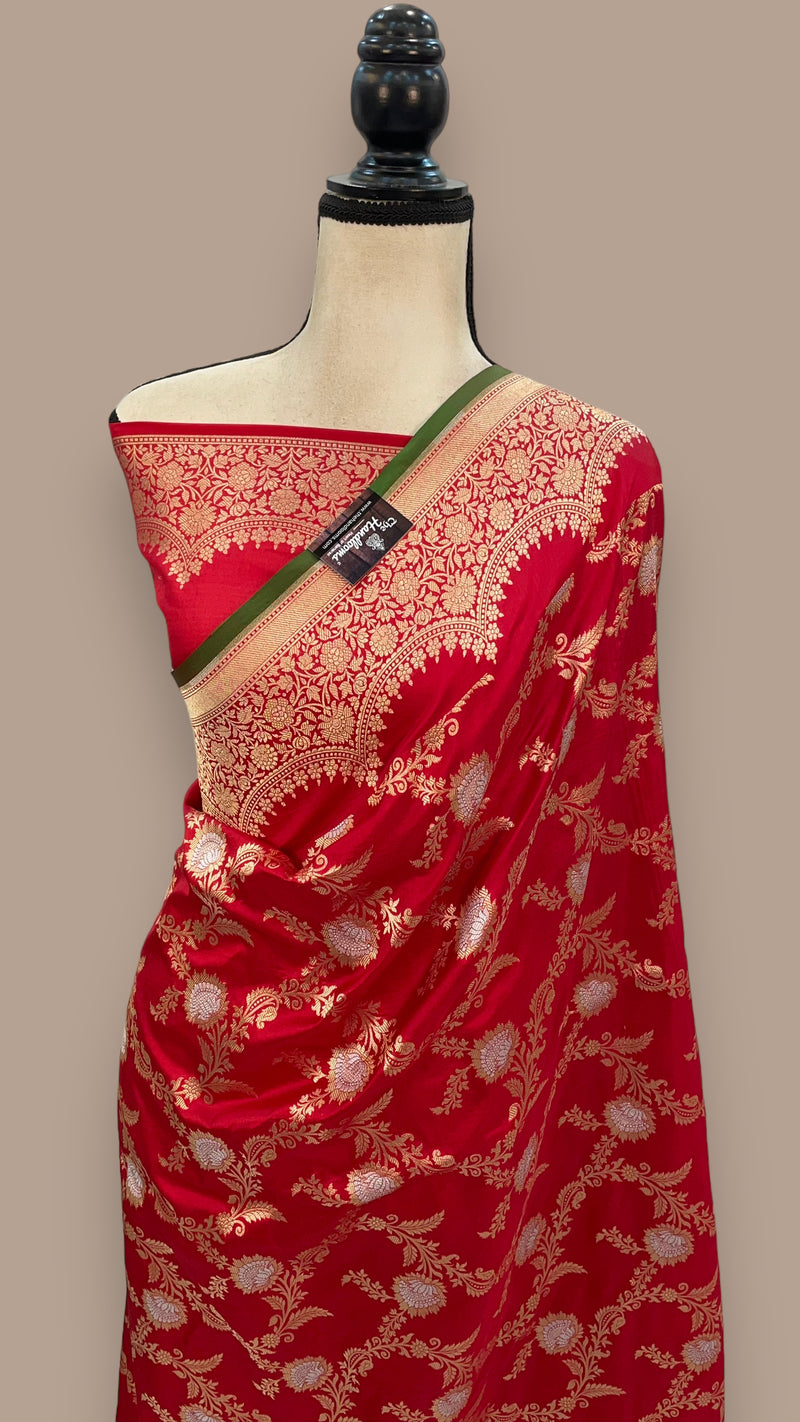 Pure Katan Silk Banarasi Handloom Saree - All over Sona Roopa Jaal work - The Handlooms