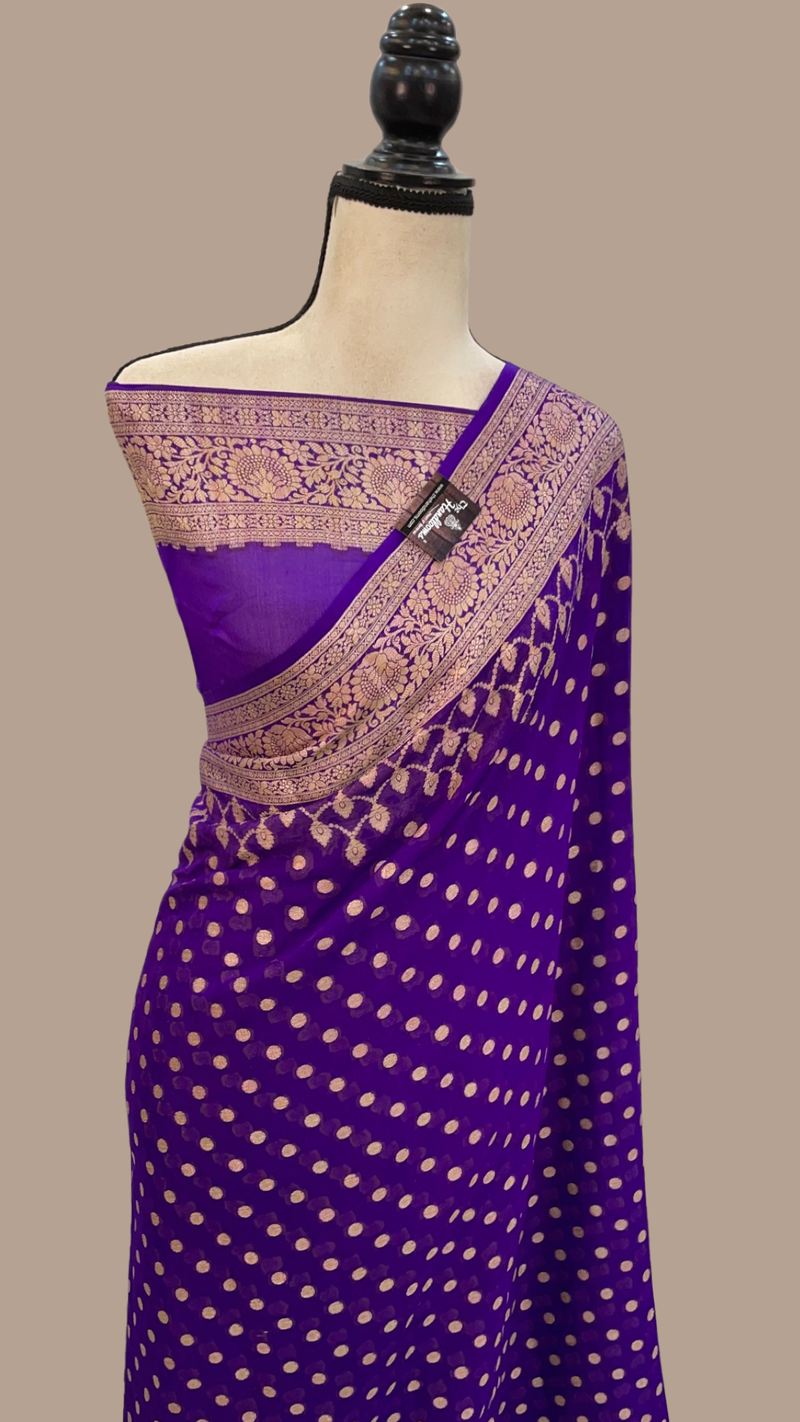 Purple Pure Chiffon Khaddi Banarasi Saree - The Handlooms