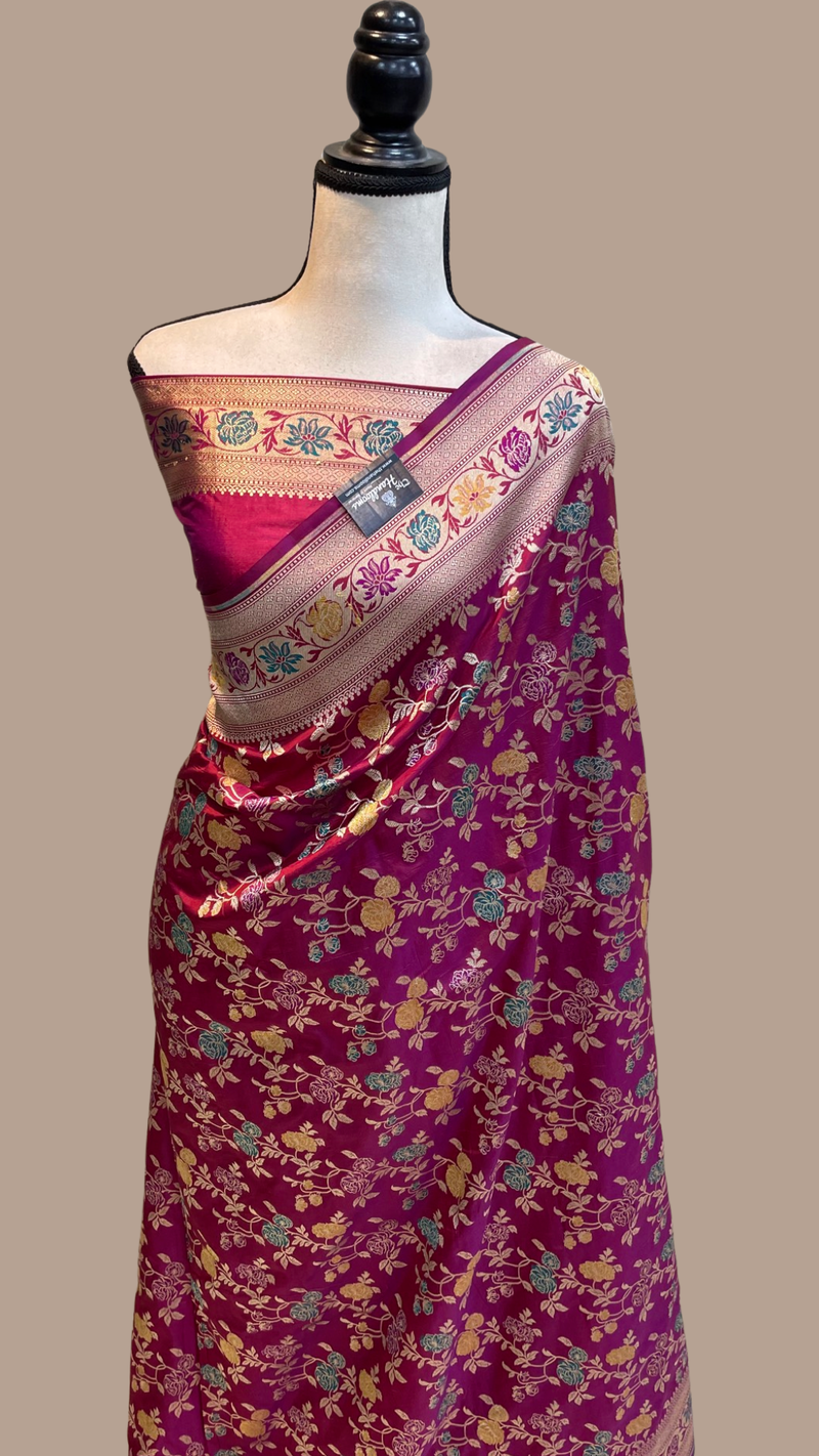 Pure Katan Silk Banarasi Handloom Saree - All over Jaal work with Meenakari - The Handlooms
