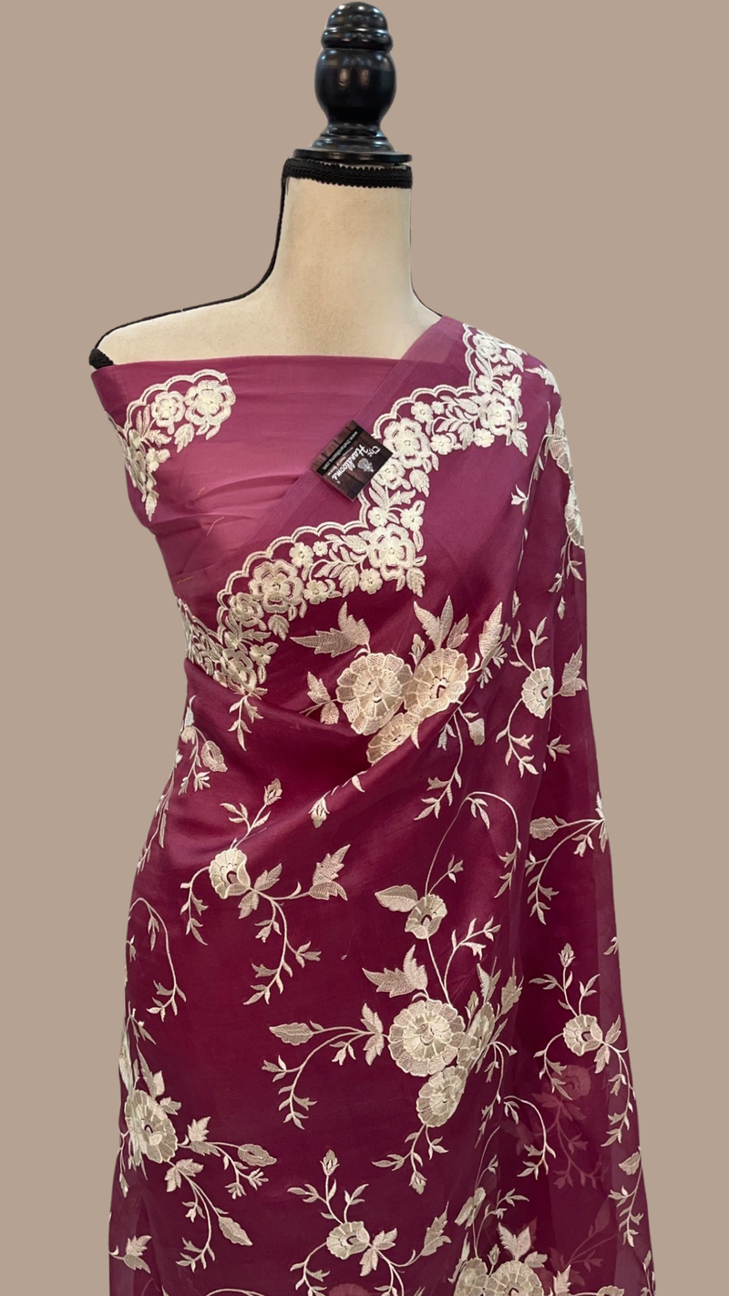 Organza Chikankari Handloom Banarasi Saree - The Handlooms