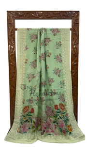 Pure Georgette Digital Print with Chikankari Handloom Banarasi Saree - The Handlooms