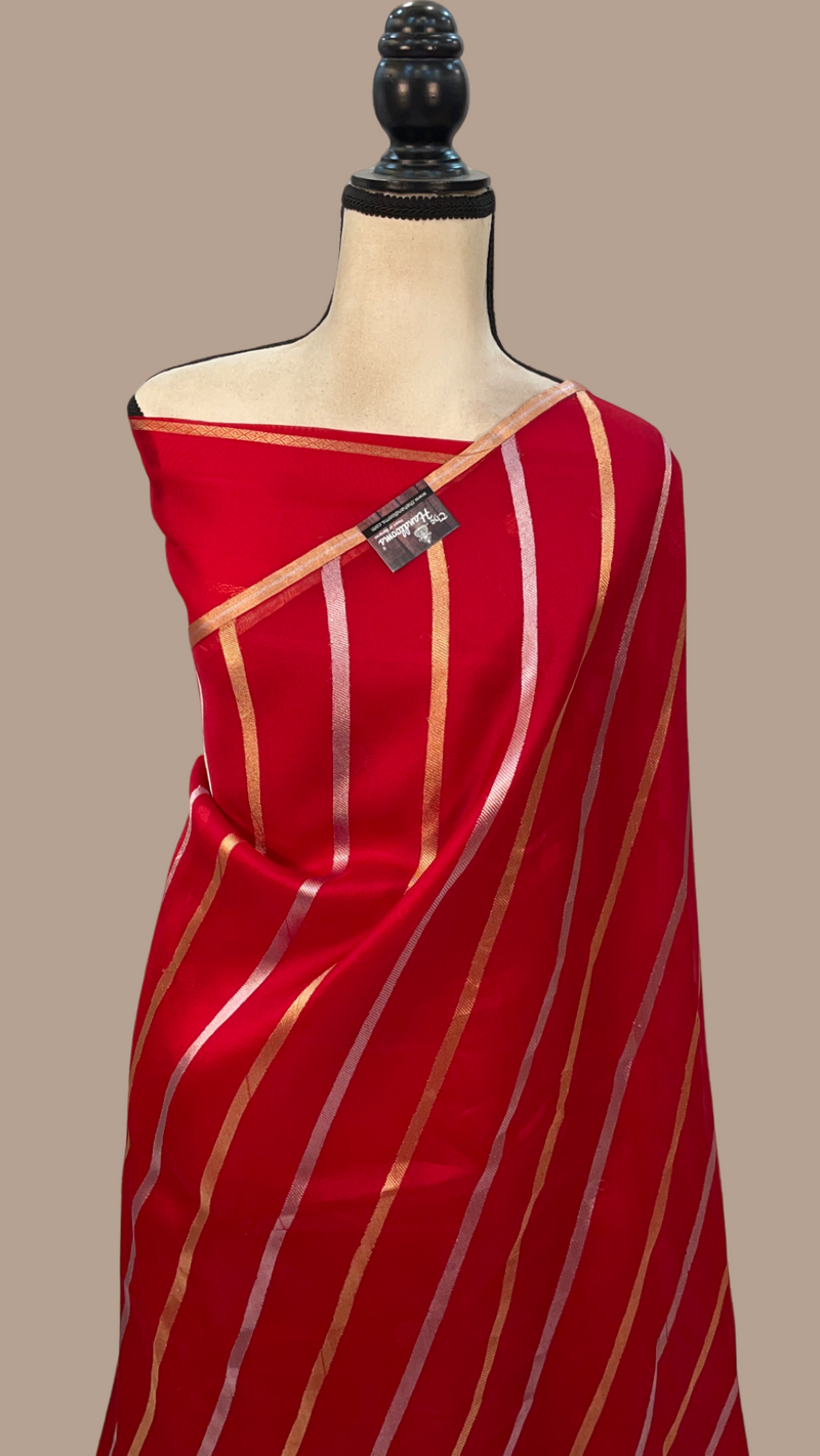 Red Pure Kora Handloom Banarasi Saree - The Handlooms