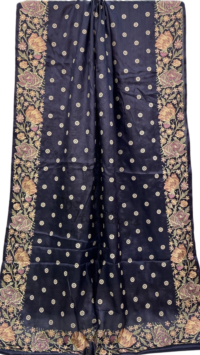 Tussar Silk Handloom Banarasi Saree With Chikankari - The Handlooms