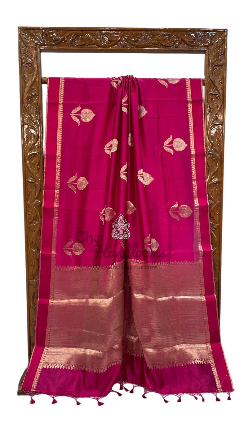 Hot Pink Pure Mango Silk Banarasi Handloom Saree - The Handlooms
