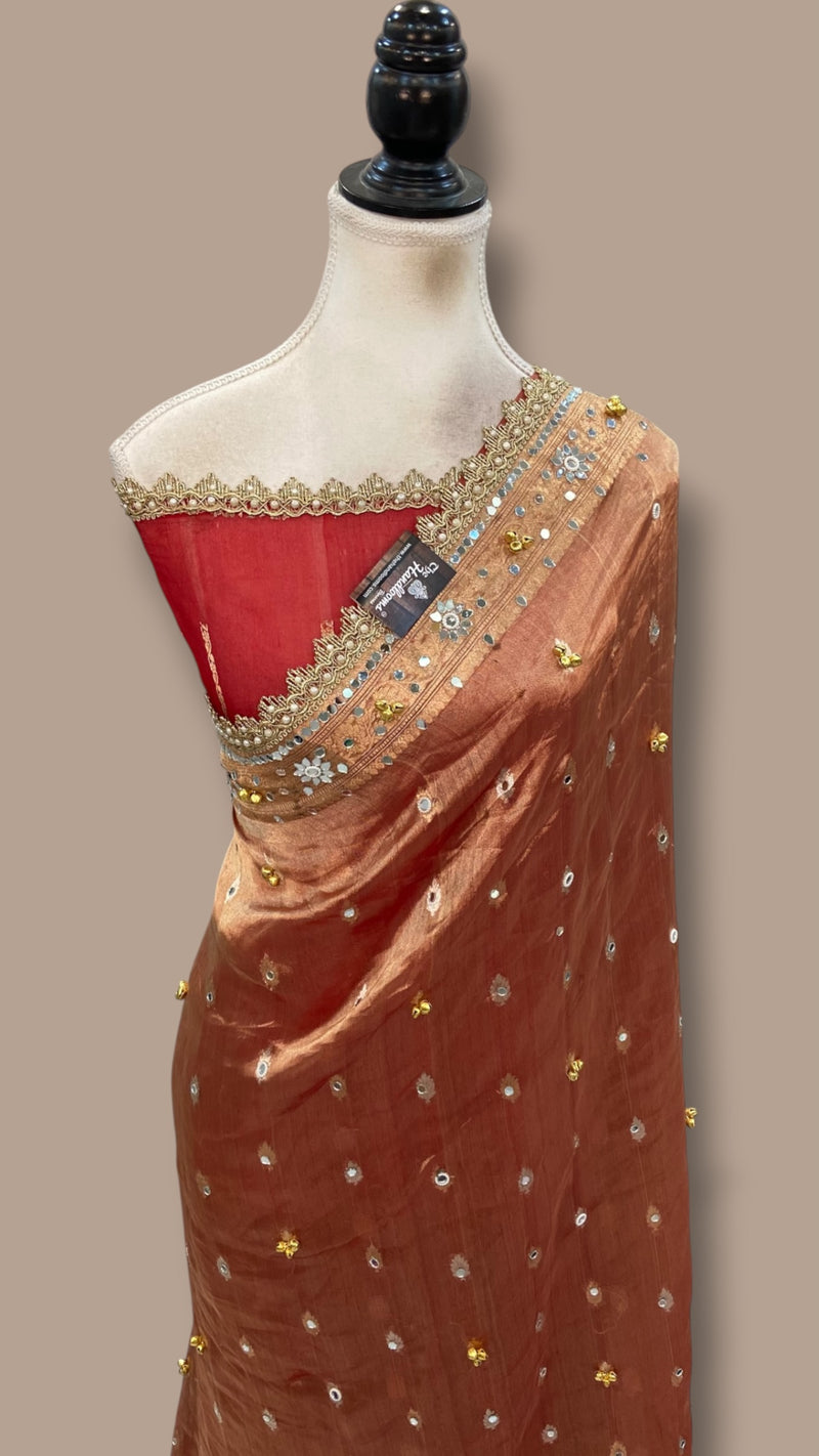 Pure Kora Tissue Silk Handloom Banarasi Saree - Handwork