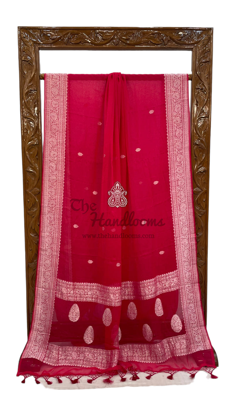 Hot Pink Pure Georgette Handloom Banarasi Saree - The Handlooms
