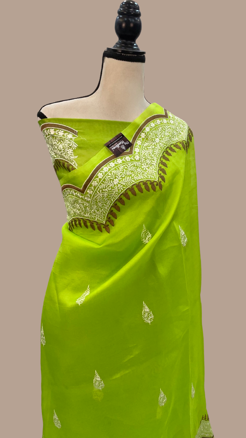 Pure Organza Chikankari Handloom Banarasi Saree - The Handlooms
