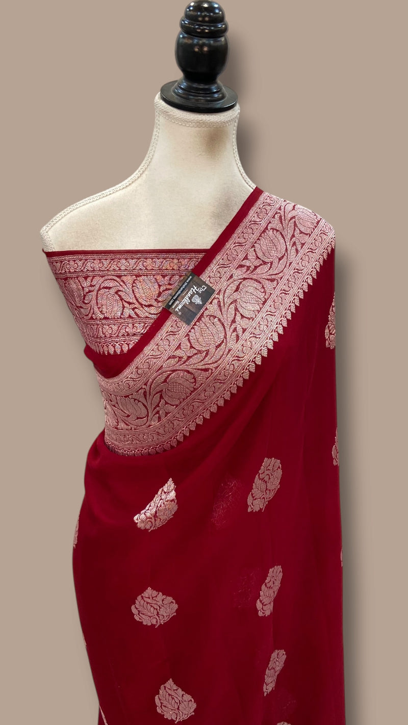 Maroon Pure Georgette Banarasi Handloom Saree