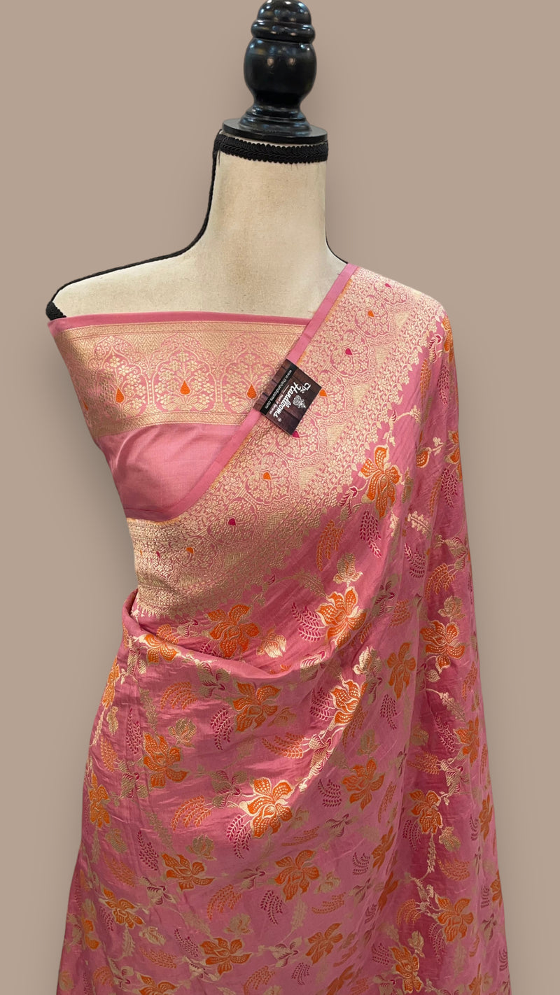 Pure Katan Silk Banarasi Handloom Saree - All over Jaal work with Meenakari - The Handlooms