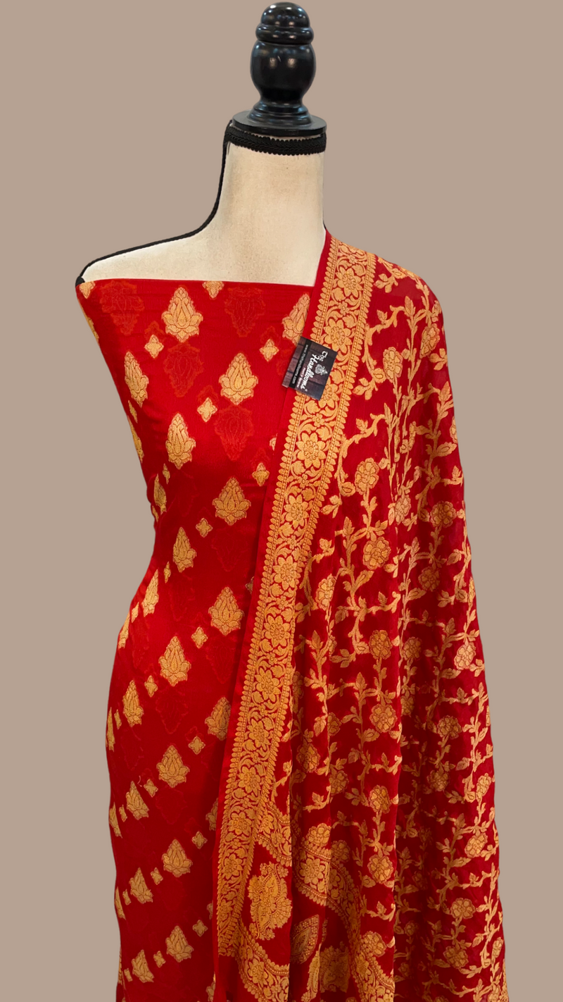 Pure Chiffon Khaddi Banarasi Dress material - The Handlooms