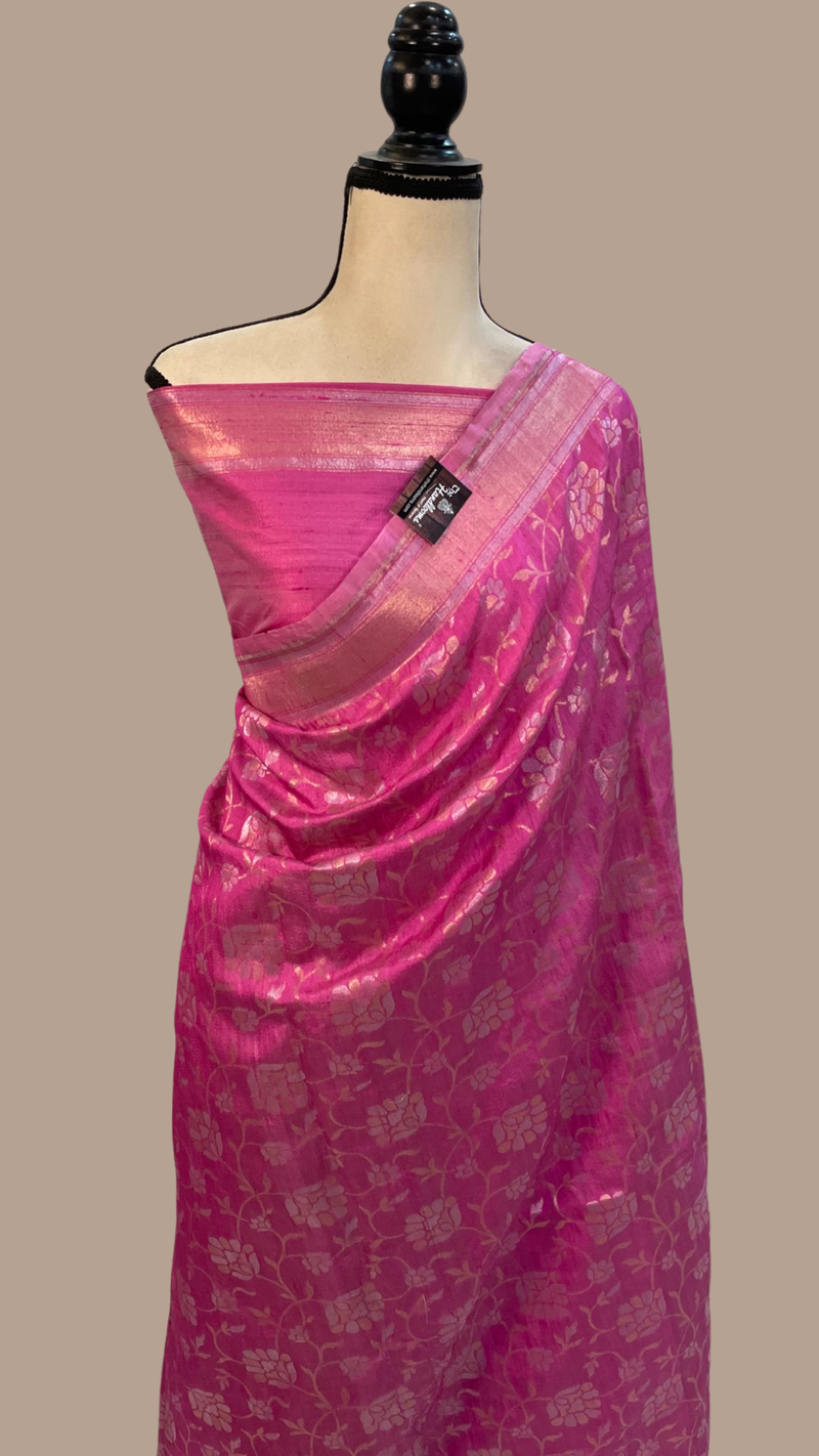 Pure Tussar Silk Handloom Banarasi All Over Sona Roopa Jaal Work Saree - The Handlooms