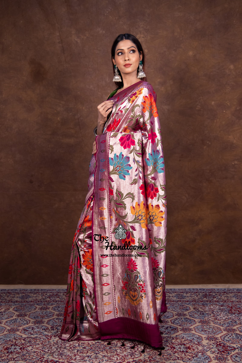 Pure Tussar Georgette Brocade Handloom Banarasi Saree - The Handlooms