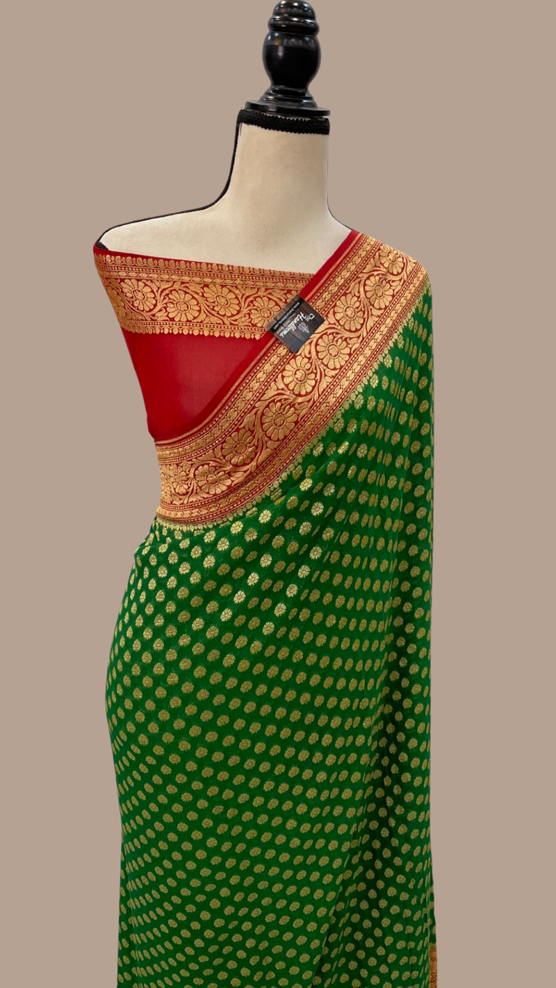 Khaddi Georgette Banarasi Saree - Gold zari - The Handlooms