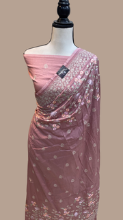 Pure Chiniya Silk Handloom Banarasi Saree With Chikankari - The Handlooms