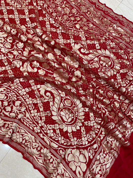 Pure Georgette Banarasi Bandhej Handloom Dupattta - The Handlooms