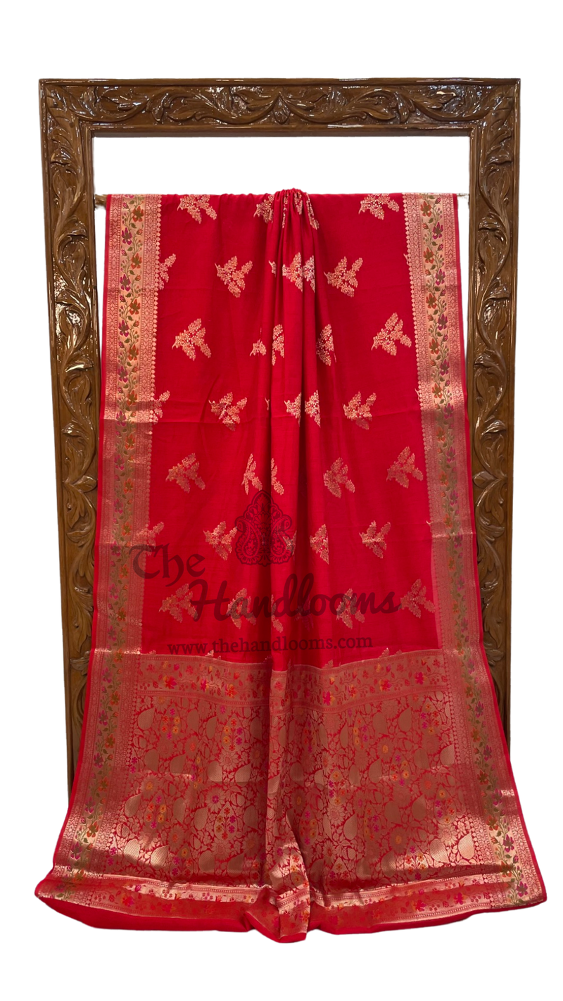 Red Pure Chiniya Silk Handloom Banarasi Saree - The Handlooms