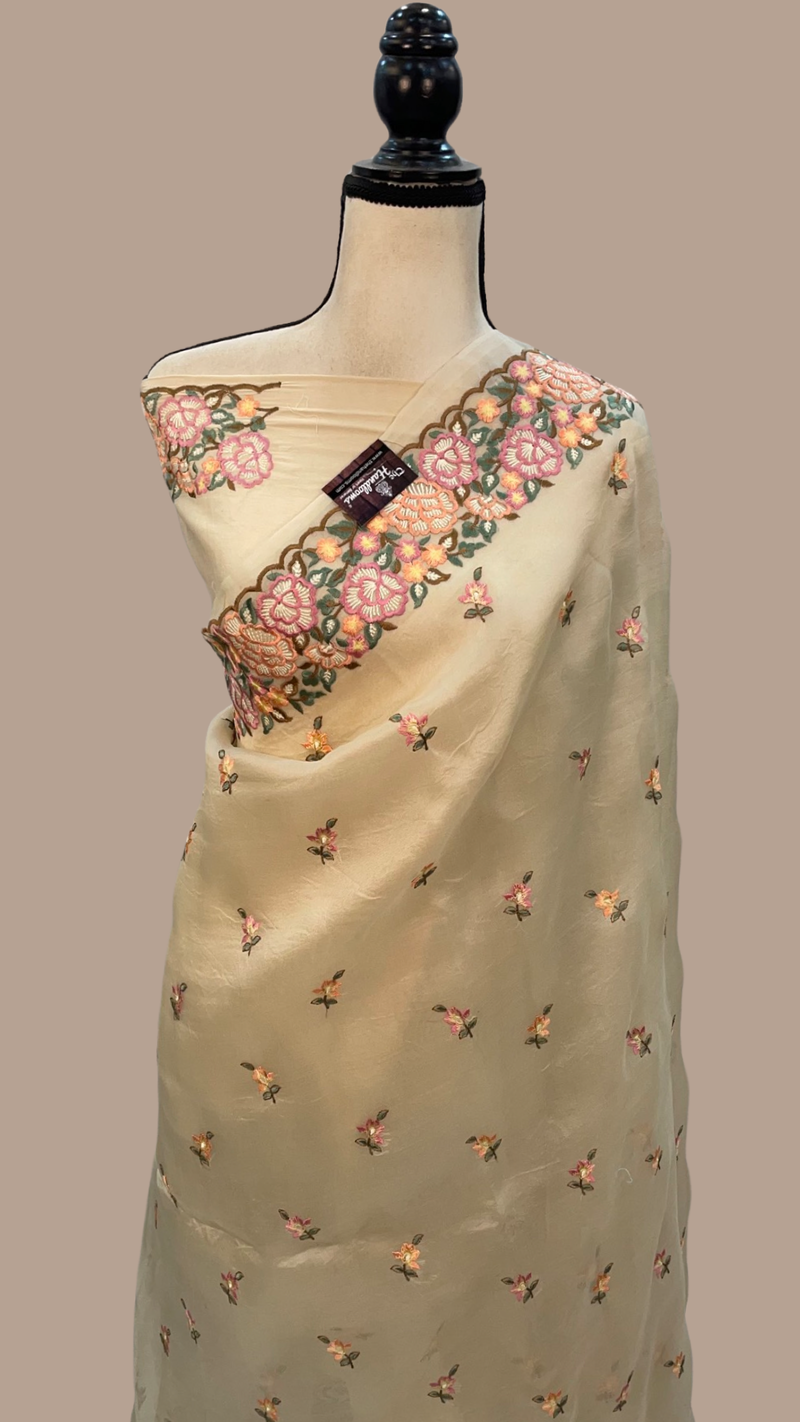 Pure Organza Chikankari Handloom Banarasi Saree - The Handlooms