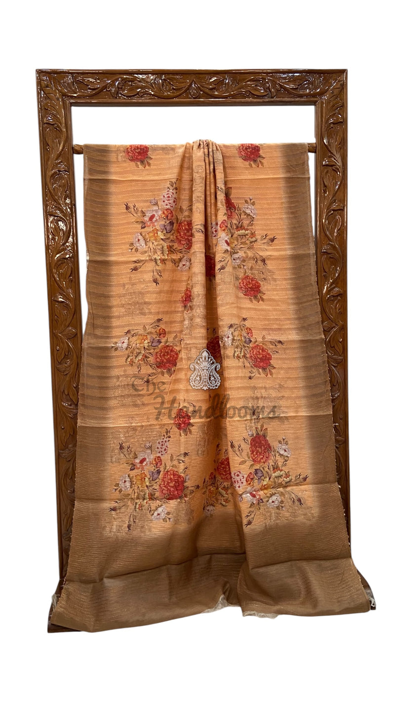 Pure Tussar Silk Handloom Banarasi Saree With Digital Print