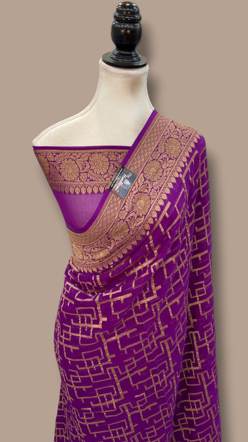 Pure Khaddi Georgette Handloom Banarasi Saree - Antique Zari