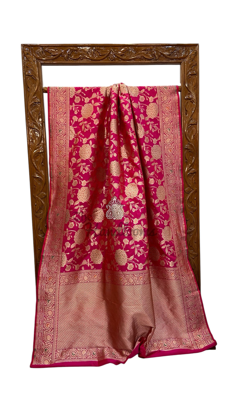 Pure Katan Silk Banarasi Handloom Saree - All Over Jaal Work With Meenakari - The Handlooms